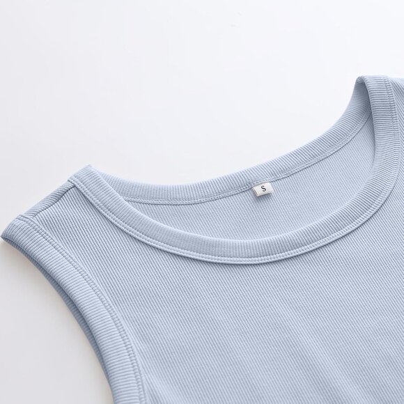 Women’s Sleeveless Ribbed Tank Top High Neck Summer Casual Fit - Picture 3 of 7